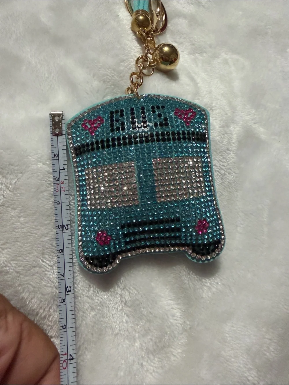 Plushy Rhinestone Turquoise Bus Key Charm